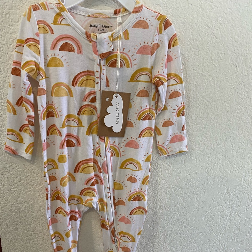 Angel Dear Rise and Shine Pink Bamboo Zipper Footie